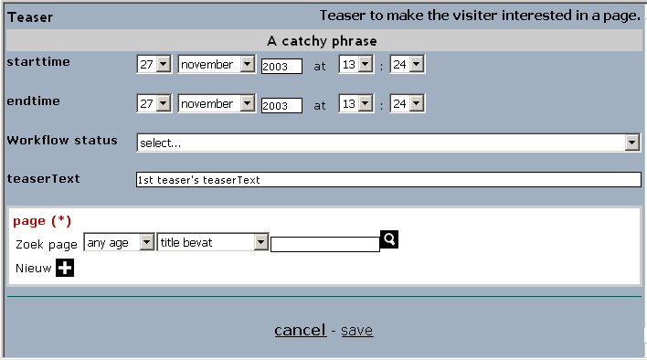 Edit Wizard of teaser with set Tagged values title and subtitle